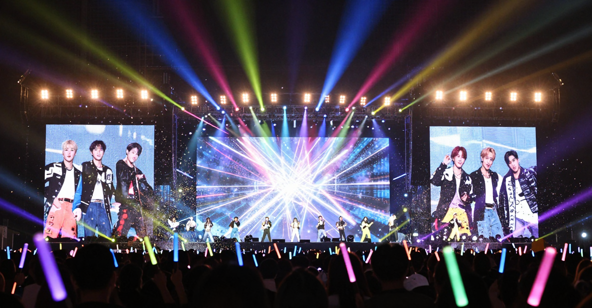 여름밤 콘서트 무대와 응원봉 물결 컨셉 이미지