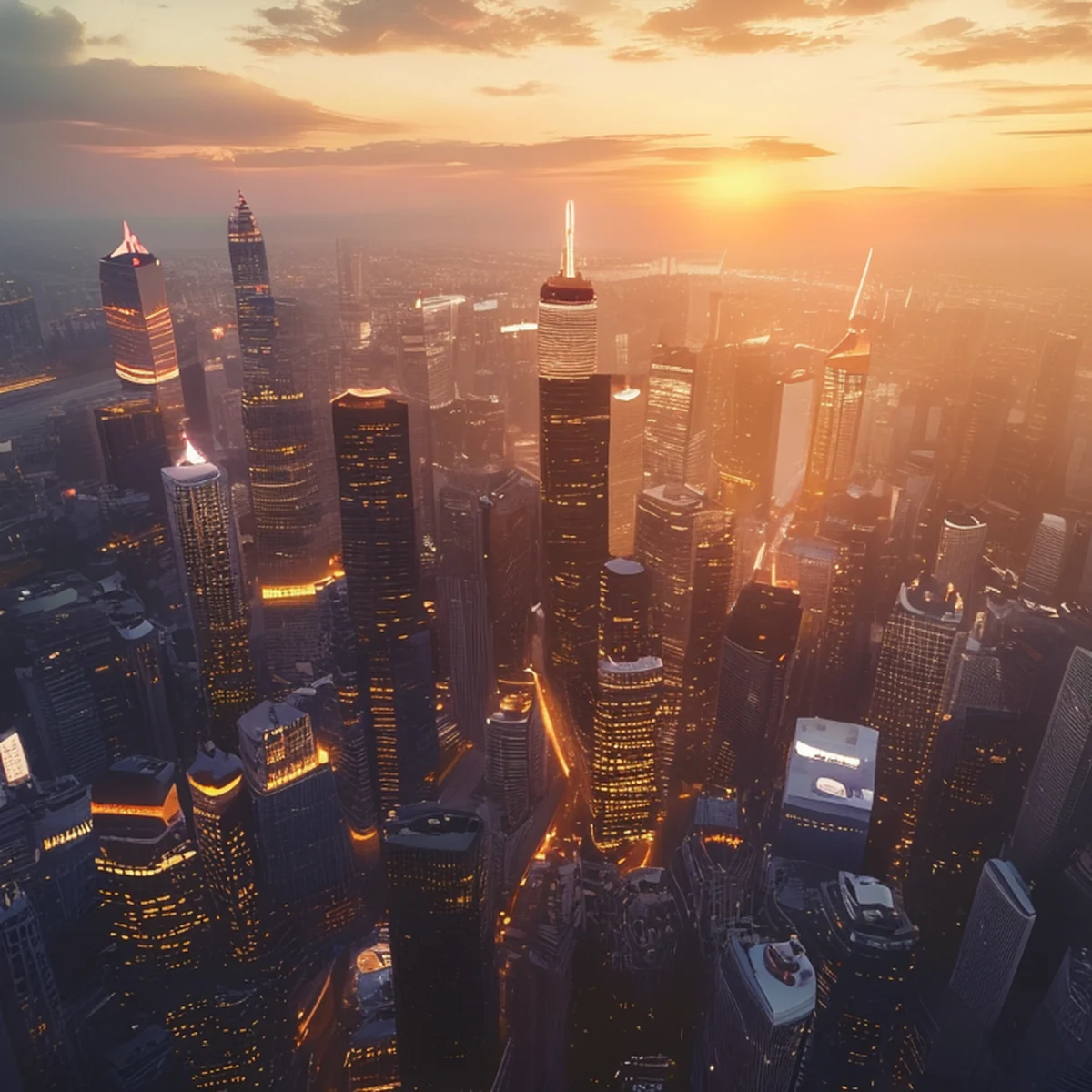 Vista aérea de una metrópolis moderna y tecnológica