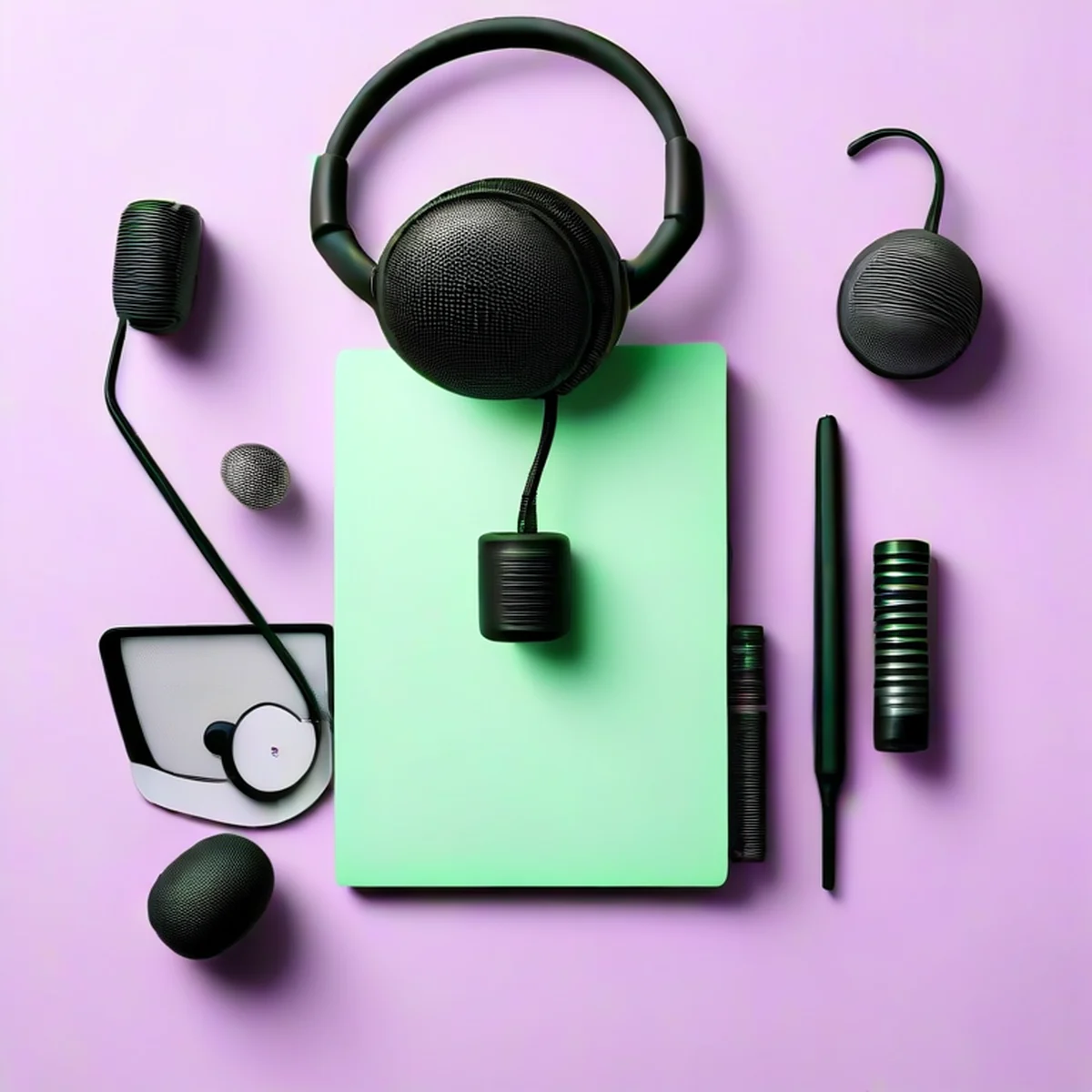Equipo de grabación profesional sobre un escritorio minimalista.
