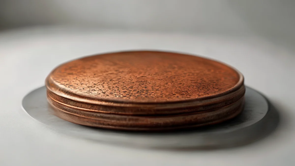 Rostfreier Metalldeckel, ebener, texturiert, auf Keramikplatte, unter sauberem Studio-Softbox, flache Schärfe, photorealistisch, hohe Details