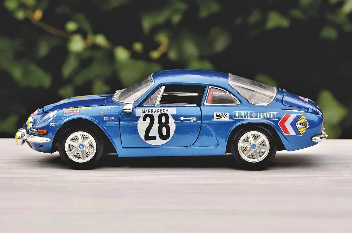 model car, renault, renault alpine model, automobile, antique car, toy, sports car, old, blue, motorsport, vehicle, classic