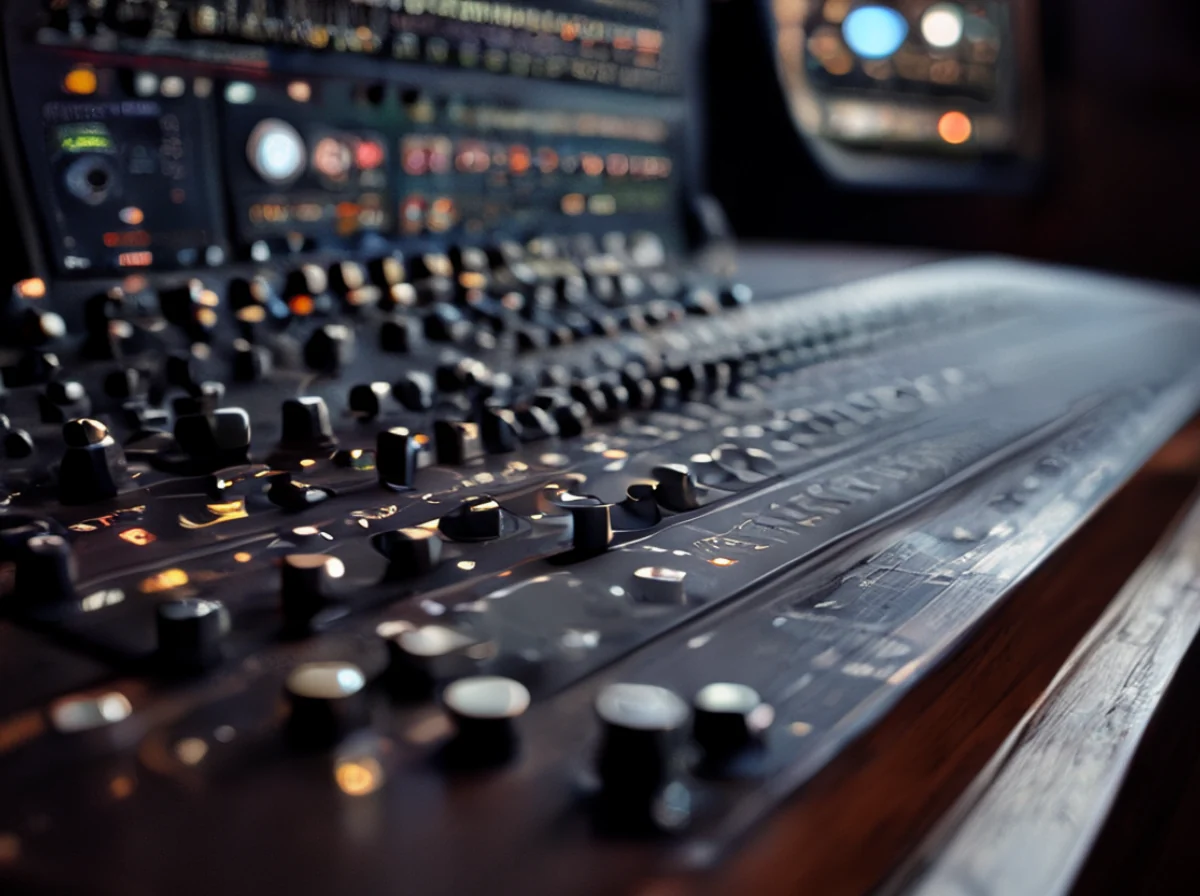 Console d'amplification audio avec commandes à débit variable.