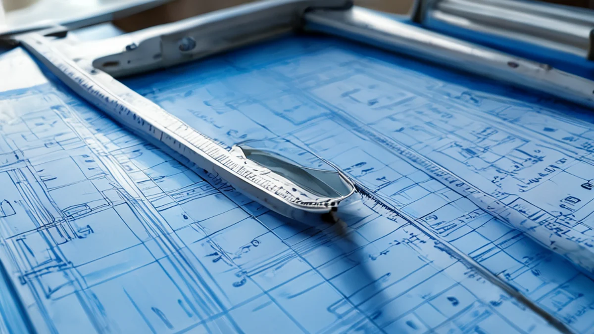 Piano di architettura con una riga per misurare le dimensioni.
