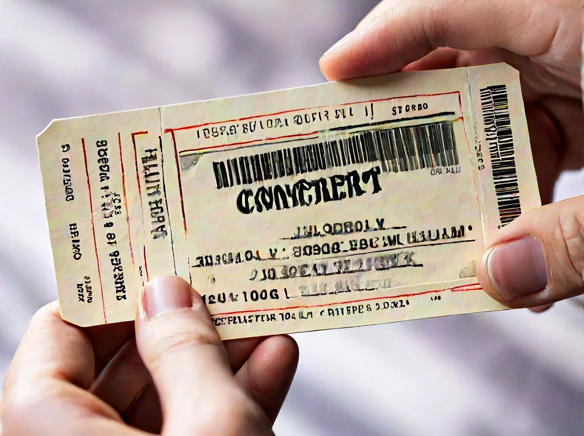 Twee handen die een geprint papieren concertticket vasthouden